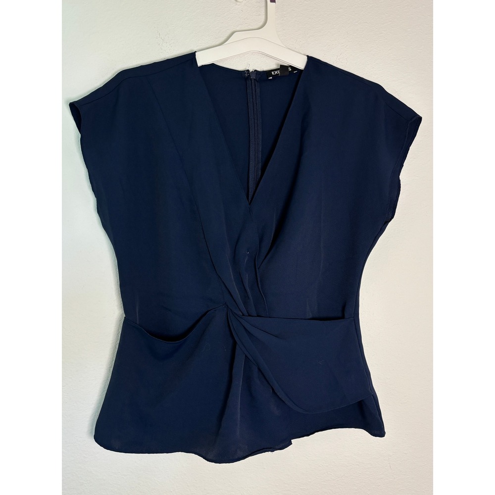 Express Navy Blue Twist Front V-Neck Peplum Blouse Sleeveless Top Medium